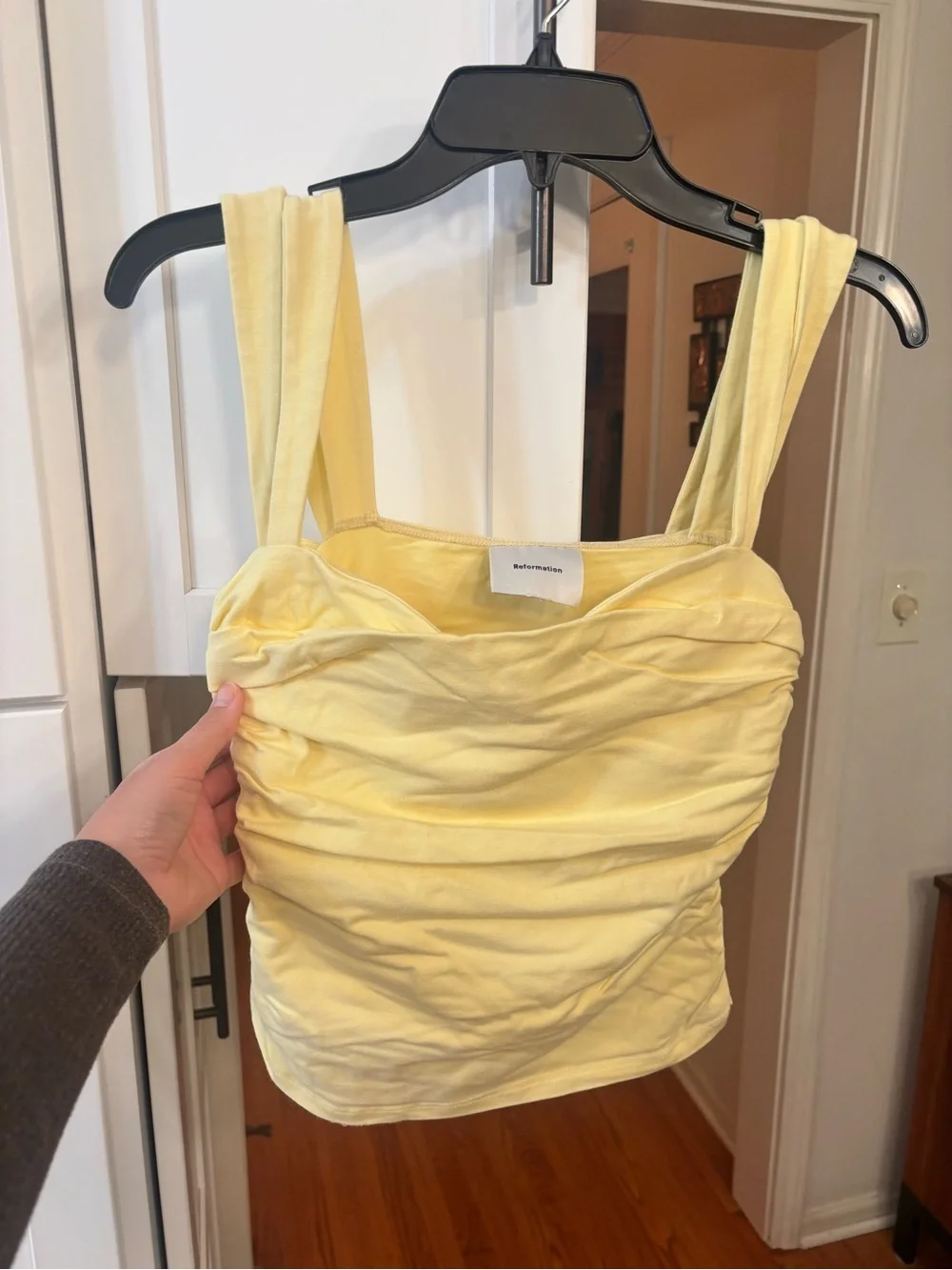 new Reformation Trish layered sweetheart neckline knit tank top in Pineapple - Picture 11 of 11